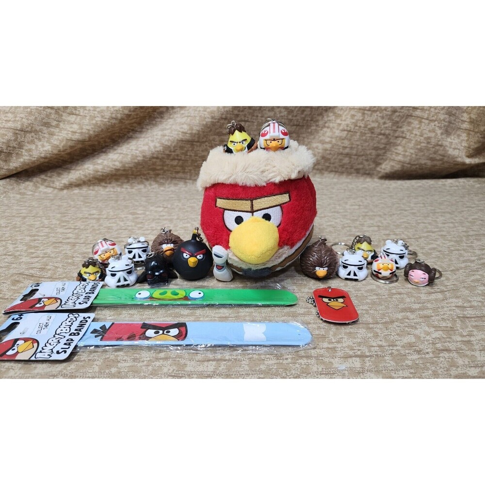 Angry Birds 19 Toy Figures Lot, Keychains, Black Bomb, Star Wars, Plush.